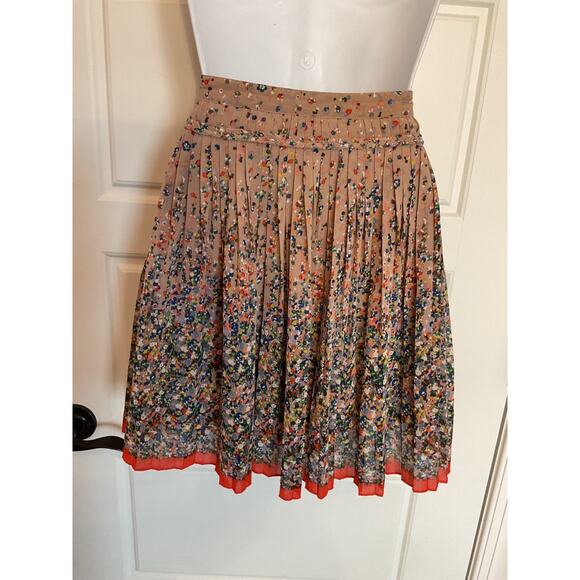 American Eagle Pleated Lined Floral Skirt w/ Blue Flowers Orange Trim Plus 18 - Picture 3 of 7
